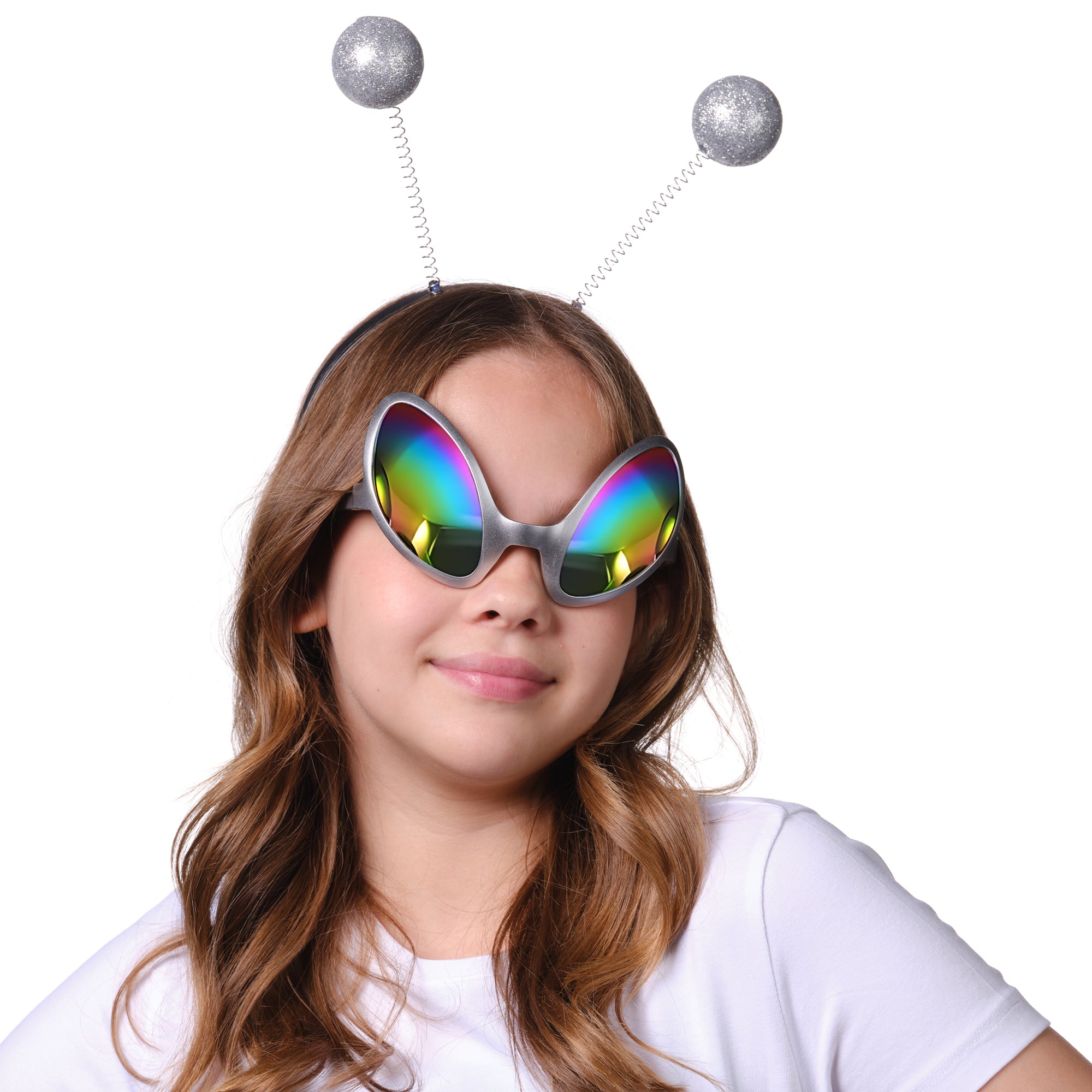 Silver Alien Headband and Glasses Set - Silver Alien Costume Accessories - FUNCREDIBLE