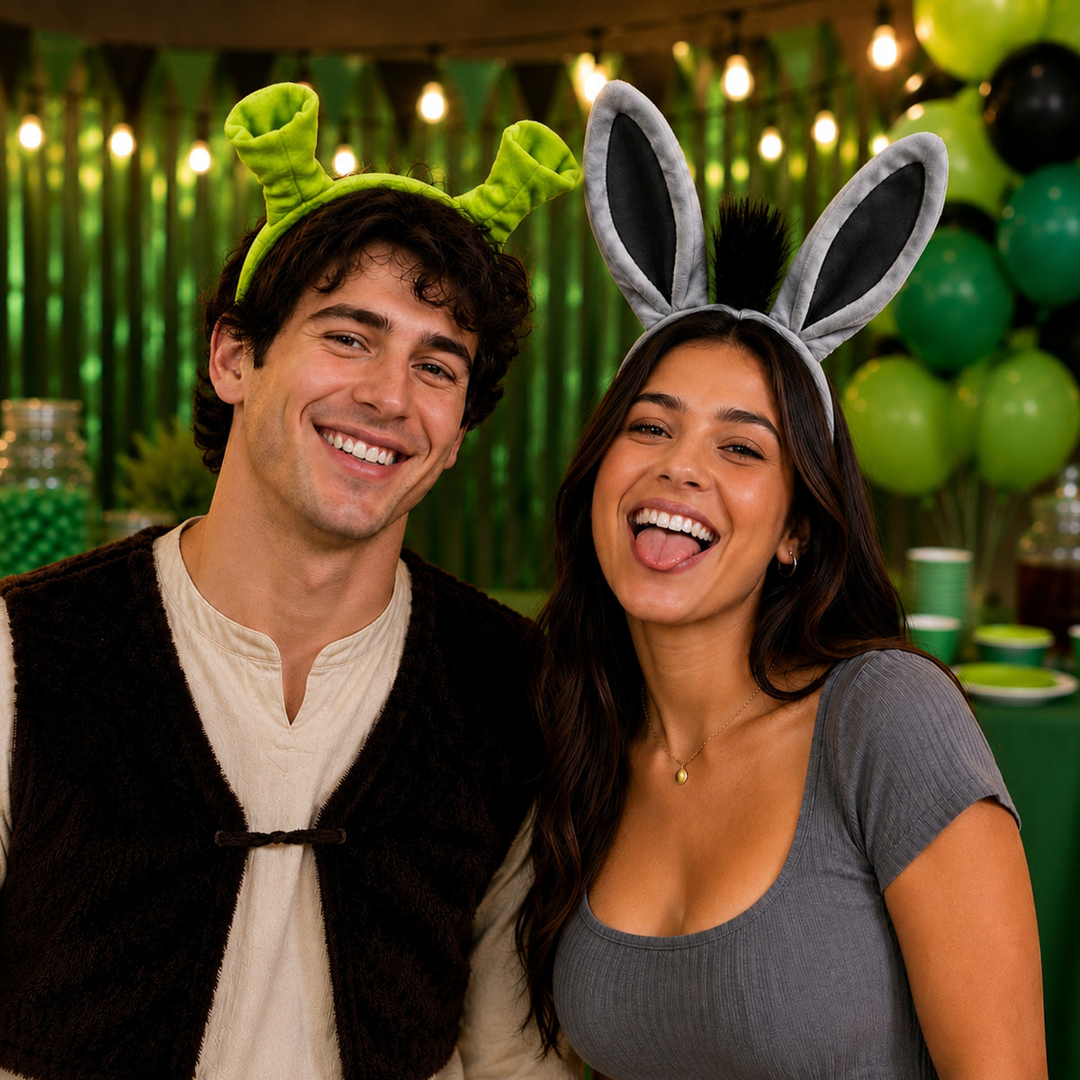 Ogre & Donkey Ears Headband Costume Set styled for a costume party - alternate view