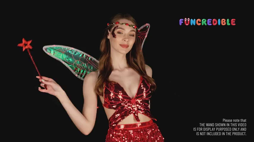 Funcredible Red Fairy Wings Set with Crown and Glitter