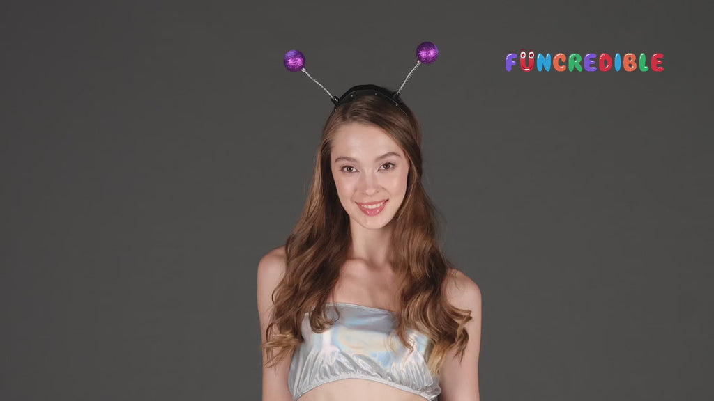 FUNCREDIBLE Light Up Purple Alien Headband with Chunky Glitter