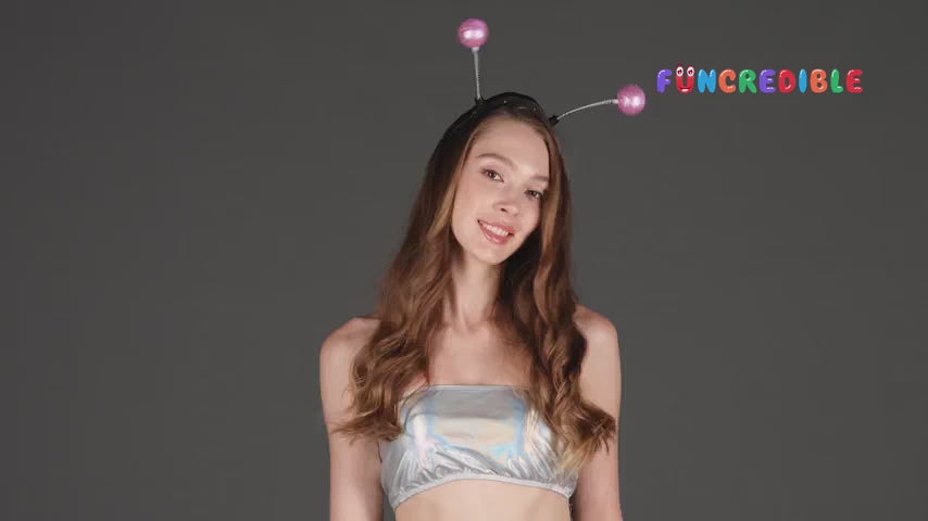 FUNCREDIBLE Light Up Pink Alien Headband with Chunky Glitter