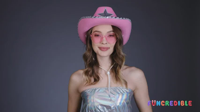 Funcredible Pink Cowgirl Hat with Heart Glasses