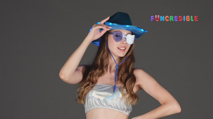 Funcredible Blue Light Up Cowgirl Hats for Women Western