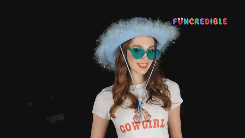 Funcredible Light Blue Cowgirl Hat with Glasses