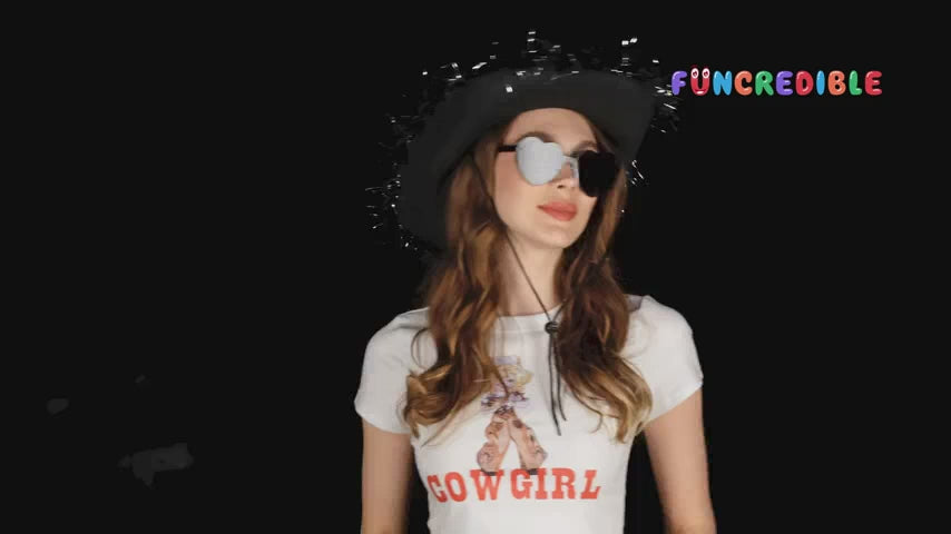 Funcredible Fashionable Black Cowgirl Hat with Glasses