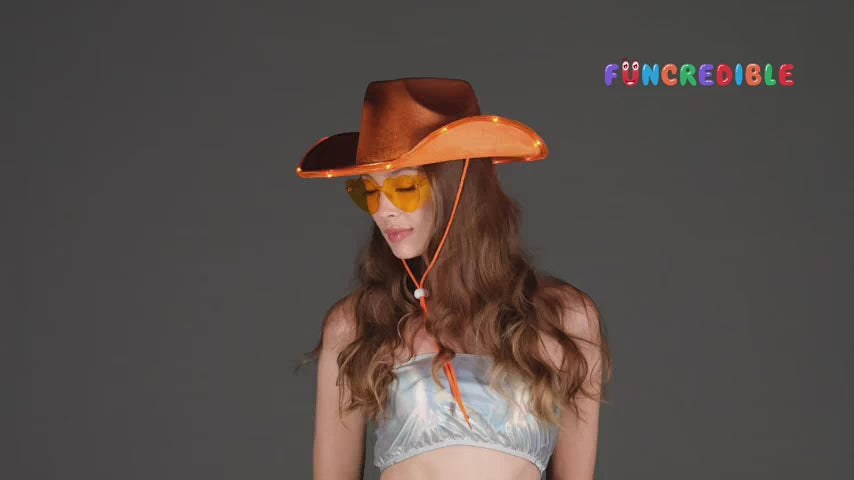 Funcredible Orange Light Up Cowgirl Hats for Women Western