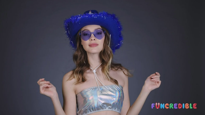 Funcredible Blue Cowgirl Hat with Heart Glasses