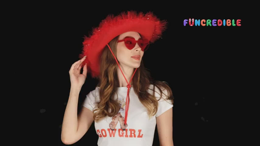 Funcredible Red Cowgirl Hat with Glasses