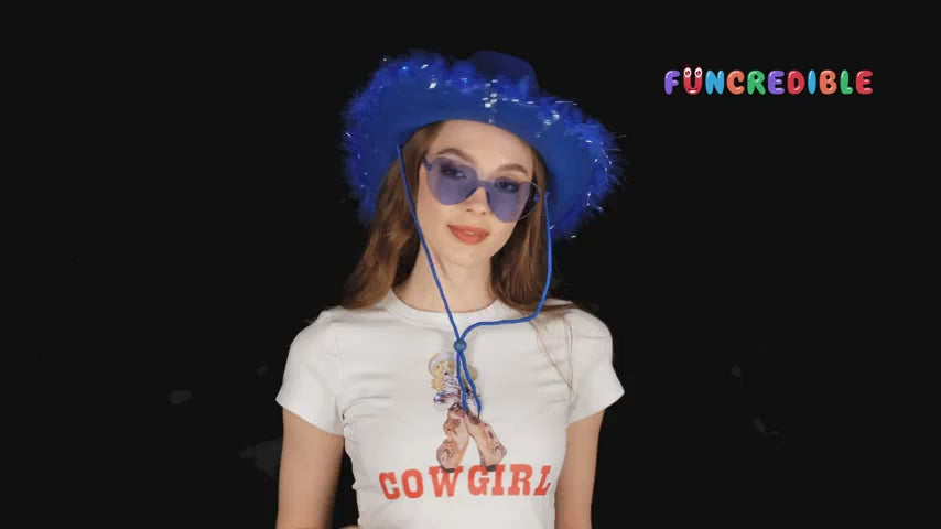 Funcredible Stylish Blue Cowgirl Hat with Glasses